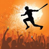 baseball player silhouette with fans cheering