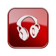 headphones icon glossy red isolated on white background