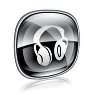 headphones icon black glass isolated on white background