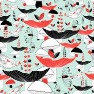 Seamless pattern of mushrooms and berries