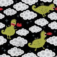 Dragon in the clouds seamless background