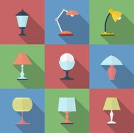 Icon set of Lamps Modern Flat style