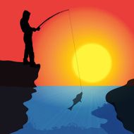 Vector silhouette of a fisherman N14