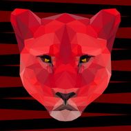 Abstract polygonal geometric triangle bright red colored lion portrait background