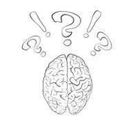 Brain with question mark and exclamation
