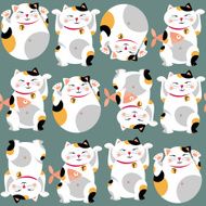 Traditional asian lucky cat Maneki neko Seamless background pattern