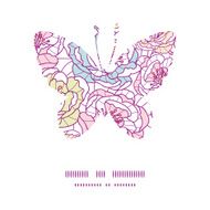 Vector colorful line art flowers butterfly silhouette pattern frame