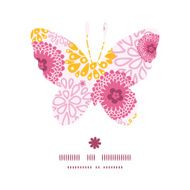 Vector pink field flowers butterfly silhouette pattern frame