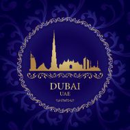 Dubai skyline silhouette on vintage background N4
