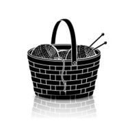 silhouette basket of rolls yarn for knitting with reflection