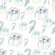 Gift boxes with canducane outline seamless pattern N2