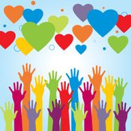 Silhouettes of human hands and icons hearts N2