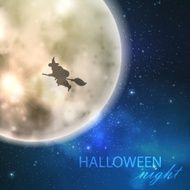 Halloween vector illustration with full moon and witch on the N2
