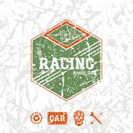 Car racing hexagonal emblem