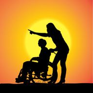Vector silhouettes of people in a wheelchair N59