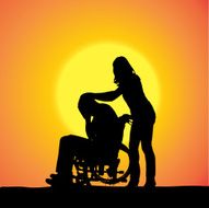 Vector silhouettes of people in a wheelchair N60