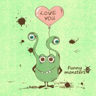 Monster holding a heart shape balloon