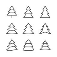 Set of Nine Xmas Trees Thin Line vector