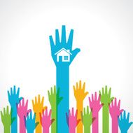 Colorful helping hand with home icon