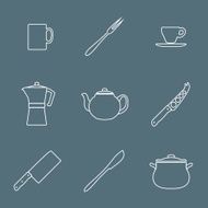 flat white outline dinnerwarwe icons set N2