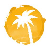 Watercolor paint stain coconut palm tree silhouette