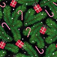 Christmas pattern made of fir branches gifts and candies N4
