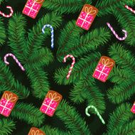 Christmas pattern made of fir paws gingerbread and caramel