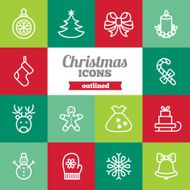 Set of flat outlined Christmas icons