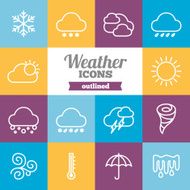 Set of flat outlined weather icons