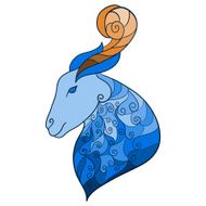 ornamental hand-drawing blue goat isolated on white background N2