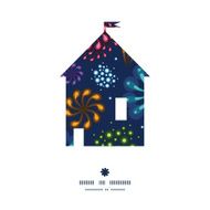 Vector holiday fireworks house silhouette pattern frame
