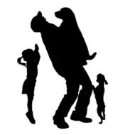 Vector silhouette of people with dog N77