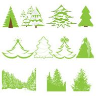 Set of Christmas winter pine tree