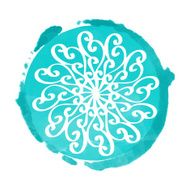 Watercolor blue circle paint stain and snowflake N6