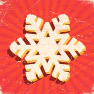 Scratched vintage card with 3D christmas snowflake