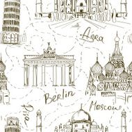 Seamless pattern of famous landmarks