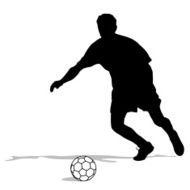 silhouettes of soccer players with the ball N16