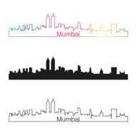 Mumbai skyline linear style with rainbow