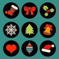 Christmas circle flat cartoon icons set isolated