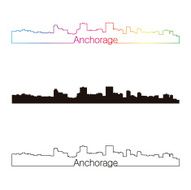 Anchorage skyline linear style with rainbow