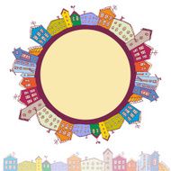 Collection of houses vintage on white background circle with city N2