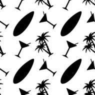 Seamless pattern with coconut palm trees cocktail surfboard N4