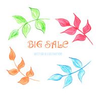 Vector Watercolor leaves isolated on white Sale Retro style