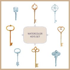 vector watercolor keys set