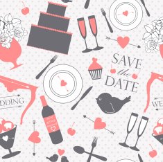 Seamless pattern with decorative wedding and dinner elements