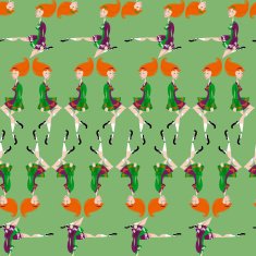 Dancing Irish girl in traditional dress Seamless background pattern N2