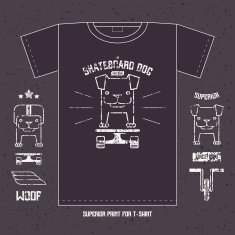 Dog on skateboard emblem and icons