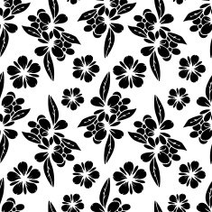 Seamless pattern with black silhouettes flowers and leaves