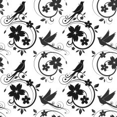 Black birds and blossoms seamless pattern