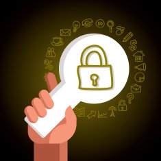 Web Navigation icons and magnifying glass with hand